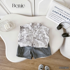 Set bộ sơ mi áo tanktop họa tiết graphic Secret cho bé trai kèm quần short jean 9kg đến 28kg BERNIE H1225B31