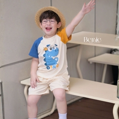 Set bộ tay ngắn cho bé trai áo thun cotton họa tiết Animal Vui Nhộn và quần short kaki 1 đến 7 tuổi BERNIE H0226B06Đ 