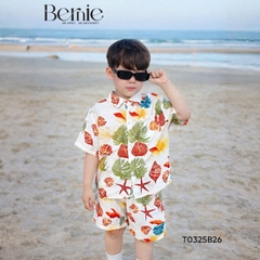 Set sơ mi đũi đi biển unisex cho bé trai bé gái họa tiết summer size 9 tới 25kg BERNIE T0325B26