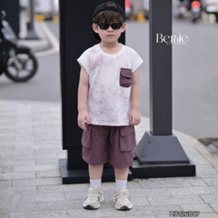 Set bộ tanktop áo thun họa tiết loang phối túi năng động kèm quần short gió mềm cho bé trai size 9 đến 28kg BERNIE H0126B07
