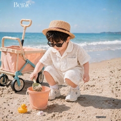 Set bộ sơ mi ren mây trắng tay ngắn cho bé trai đi chơi đi biển size 9 tới 27kg BERNIE H0226A05