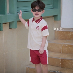 Set bộ polo tay ngắn cổ dệt họa tiết huy hiệu kèm quần short cho bé trai size 11 tới 28kg BERNIE H0226B33