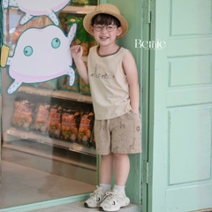 Set bộ ba lỗ cho bé trai in tràn động vật ngộ ngĩnh kèm quần short size 9 tới 25kg BERNIE H0226B30