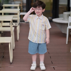  Set bộ tay ngắn áo sơ mi kẻ The Sea cho bé trai kèm quần short kaki denim size 11 đến 28kg BERNIE H1225B27