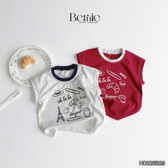 Set bộ cho bé trai áo tanktop họa tiết Bonjour phối màu kèm quần short size 9 tới 28kg BERNIE H0226B29