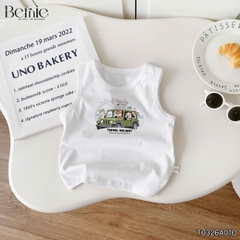 Áo sơ mi caro xannh ngắn tay kèm áo ba lỗ ô tô cho bé trai đi chơi đi biển mặc nhà size 9 tới 27kg BERNIE T0326A01Đ