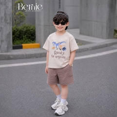 Set bộ thun cotton áo tay ngắn họa tiết khủng long Ready kèm quần short cho bé trai 1 đến 7 tuổi BERNIE H1025B55