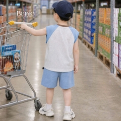 Set bộ bé trai áo thun tanktop họa tiết 5 Chú cún Cute kèm quần short denim size 9 đến 25kg BERNIE T0226B11