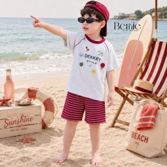 Set bộ đi biển bé trai áo thun tay ngắn raplang the Sea kèm quần short kẻ size 1 đến 7 tuổi BERNIE H0226B34