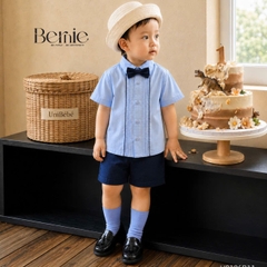 Set sơ mi bé trai công tử màu xanh trắng có nơ mặc thôi nôi sinh nhật sự kiện 1 đến 7 tuổi BERNIE H0725B73