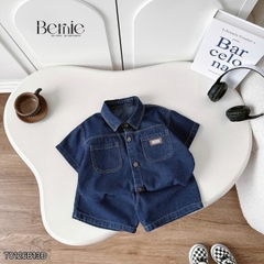Set bộ sơ mi denim cho bé trai áo sơ mi phối túi kèm quần short size 9 đến 28kg BERNIE T0126B13Đ