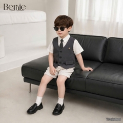Set bộ vest gile Quý tộc cho bé trai áo sơ mi tay ngắn phối gile kèm quần và nơ cà vạt 9 tới 25kg BERNIE T0426B06