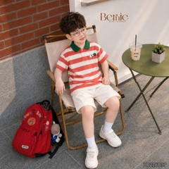 Set bộ thun áo polo tay ngắn họa tiết kẻ sắc màu kèm quần short kaki cho bé trai size 11 đến 28kg BERNIE H0226B37