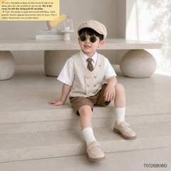 Set bộ vest gile Hoàng gia cho bé trai áo sơ mi tay ngắn phối gile kèm quần và cà vạt 1 đến 7 tuổi BERNIE T0126B06Đ 