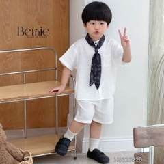 Set bộ đũi áo sơ mi cổ trụ phối khăn kèm quần short cho bé trai đi chơi đi biển size 11kg tới 28kg BERNIE H0326B25