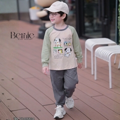 Set bộ dài tay cho bé trai áo thun raplang phối màu Dog ngộ nghĩnh kèm quần dài size 9 tới 26kg BERNIE V0426B34