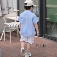  Set sơ mi 3CT cho bé trai áo tay ngắn phối cà vạt kèm quần short bé đi học đi chơi 11 tới 28kg BERNIE H0326B45