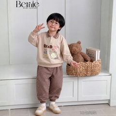 Set bộ dài tay cho bé trai áo polo cổ dệt Lucky Stories phối quần dài kẻ sọc size 11 tới 28kg BERNIE H0426B31