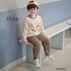 Set bộ cotton áo tay dài phối cổ Picnic Bear kèm quần dài cho bé trai size 9 tới 25kg BERNIE V0526B28