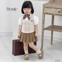 Set vest gi lê 4CT phối viền Royal cho bé trai bé gái kèm cà vạt hoặc nơ size 9 tới 28kg BERNIE H0526B58 