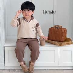 Set bộ dài tay áo polo cổ dệt Bernie Warm Light phối quần dài cho bé trai size 11 tới 28kg BERNIE T0426B11