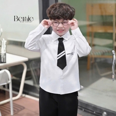 Set bộ sơ mi dài tay WARM LITTER DAYS áo sơ mi kèm quần kaki dài phối cà vạt cho bé trai 9 đến 28kg BERNIE V0526B23