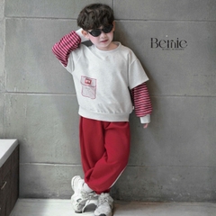 Set bộ cotton phối kẻ BNE Sport áo tay dài kèm quần cho bé trai size 9 tới 25kg BERNIE T0526B35
