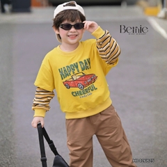 Set bộ dài cho bé trai áo thun tay phối kẻ sọc Sunny Ride kèm quần dài size 9 tới 25kg BERNIE H0426B25