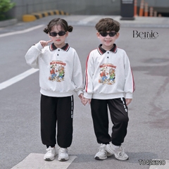 Set bộ polo unisex cho bé trai bé gái áo polo tay dài họa tiết Hello Buddies kèm quần dài size 9 tới 28kg BERNIE T0426B10