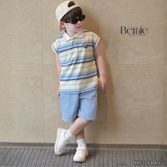 Set bộ polo tanktop kẻ ngang Little Pilot cho bé trai kèm quần short kaki phong cách Hàn quốc 9 đến 28kg BERNIE H0326B40