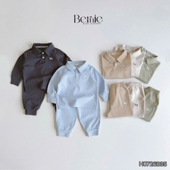 Set bộ dài chất thun cotton áo polo thêu ngựa kèm quần dài cho bé trai size 9 tới 25kg BERNIE H0726B35