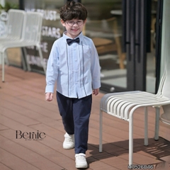 Set sơ mi Little Gentleman áo tay dài quần kaki kèm nơ cổ cho bé trai 9 tới 25kg BERNIE H0526B46