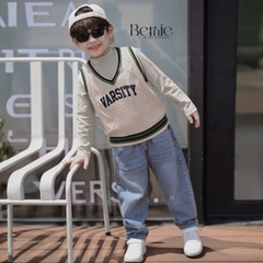 Áo gile len vặn thừng phong cách hàn quốc Varsity cho bé trai size 9 tới 25kg BERNIE H0726A18