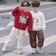 Quần dài nỉ thu đông phối viền phối màu thêu Cozy cho bé trai phong cách size 11 tới 28kg BERNIE H0526Q10
