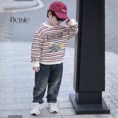 Set bộ dài thu đông áo dài tay kẻ họa tiết Fun Day kèm quần jean dài size 9 tới 28kg BERNIE H0426B26