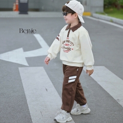 Set bộ polo thu đông cho bé trai áo polo tay dài phối sọc Brooklyn kèm quần dài size 9 tới 26kg BERNIE V0526B31