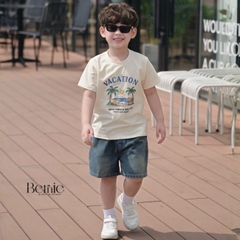 Set bộ bé trai áo thun tay ngắn họa tiết dừa be đi biển kèm quần short jean cho bé trai size 9 đến 25kg BERNIE H0426B51Đ