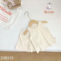 Set đồ bộ thun ngắn tay ba lỗ cho bé trai bé gái hàn quốc màu trơn chất thun tăm mặc nhà đi học BERNIE từ 1 đến 7 tuổi