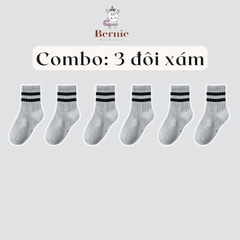 Tất vớ thể thao unisex cổ cao sọc viền cho bé trai bé gái màu trắng đen xám 1 đến 5 tuổi BERNIE