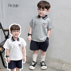  Set bộ thun polo cổ dệt tay ngắn cho bé trai họa tiết in chữ kèm quần short kaki size 1 đến 7 tuổi BERNIE 0824B15