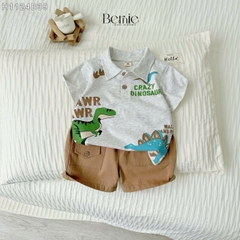 Set bộ polo bé trai áo thun polo họa tiết khủng long quần short kaki 1 đến 7 tuổi BERNIE H1124B39