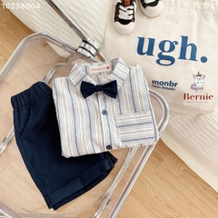 Set bộ quần áo set sơ mi ngắn tay công tử bé trai đính nơ rời mặc sinh nhật đi chơi đi tiệc 1 đến 7 tuổi BERNIE