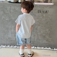 Set sơ mi tay ngắn cổ trụ kẻ sọc thêu khủng long và cá sấu cho bé trai 9kg tới 25kg Bernie 1223B025