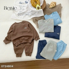 Set bộ thun  bozip dài tay thêu ngực cho bé trai phong cách hàn quốc size 1 đến 7 tuổi BERNIE 0724B04