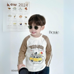 Áo thun tay dài raplang phối màu viền sọc tay họa tiết hình in cho bé trai 1đến 7tuổi BERNIE 0524A07