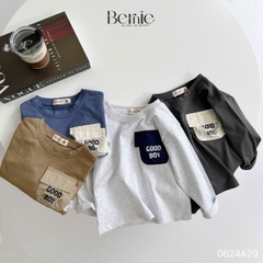 Áo thun cotton tay dài phối túi màu in chữ cho bé trai phong cách Hàn quốc 1đến 7tuổi BERNIE 0624A29