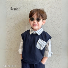 Set gilê kẻ 3 chi tiết áo sơ mi dài tay áo gi lê quần kaki cho né trai 1 đến 7 tuổi BERNIE 0724B40