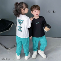 Set bộ thun tay dài unisex chất cotton họa tiết in chữ cho bé trai bé gái size 1đến 7 tuổi BERNIE 0624B05