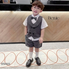 Set bộ gilê vest công tử cổ sam 4 chi tiết áo sơ mi ngắn phối gi le rời kèm nơ cổ 1 đến 7 tuổi BERNIE 0724B13