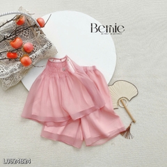 Set yếm lụa hoa sen cho bé gái dễ thương chất lụa sần cao cấp Bernie 1 tuổi đến 7 tuổi